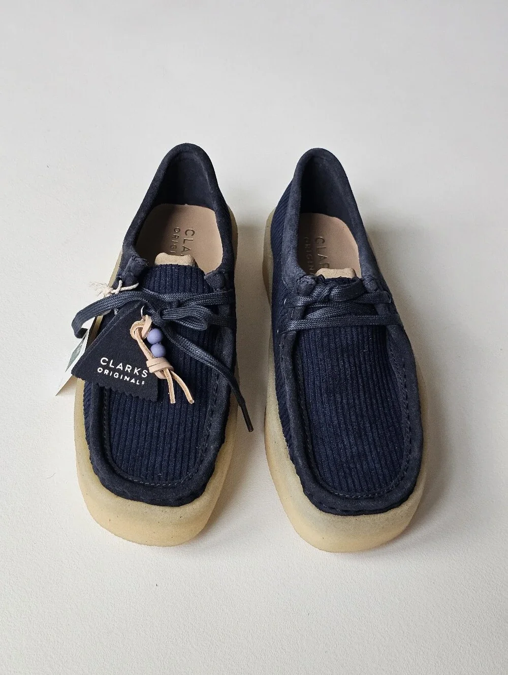 NWT Clarks Originals Wallabee Cup Navy Cord Platform Crepe Shoes Size 9